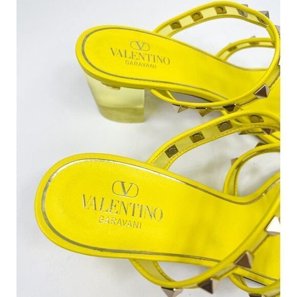 VALENTINO Garavani Yellow Platinum Rockstud Open Toe Plexi Heel Sandals … - Picture 7 of 11